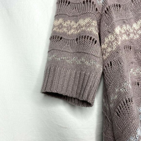 Free People Knit Sweater Size Small Grey Short Sleeve‎ Striped Top 3/4 Sleeves - Picture 7 of 12